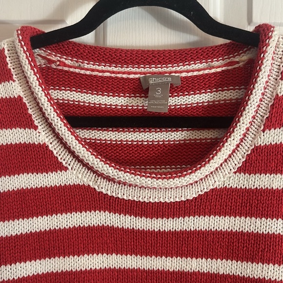 Chico's Size 3 Catalina Stripe Electro Pink Pullover Sweater Top large nautical - Picture 3 of 5